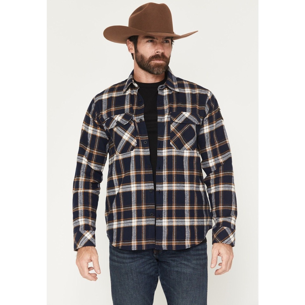 Howitzer Patriot‎ Mens M Navy Plaid Flannel Shirt We The People 1776 BIG LOGO